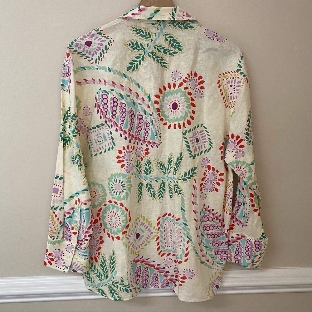 Zara Button Down Shirt L NWT Summer Print Linen Blend Bohemian - Picture 6 of 14